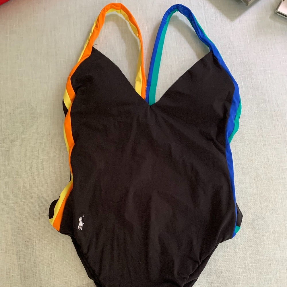 Polo Ralph Lauren Black V Neck Swimsuit Size S